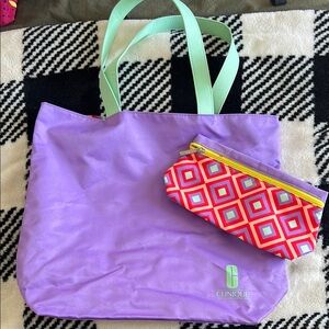 Clinique Purple and Red Tote Bag Set